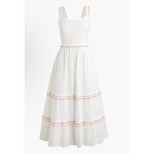 J.Crew Womens White Dress Sleeveless Maxi Dress Ruffle Trim Smocked Back Sz10